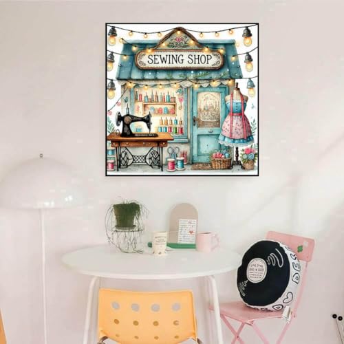 Dugsmgd Diamond Art Kits for Adults, Sewing Shop Diamond Painting 14x14In - color: Sewing Shop