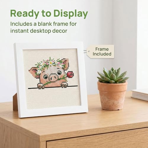 Cute Pig Stamped Cross Stitch Kits for Beginners Adults with Framed - color: DKJ005