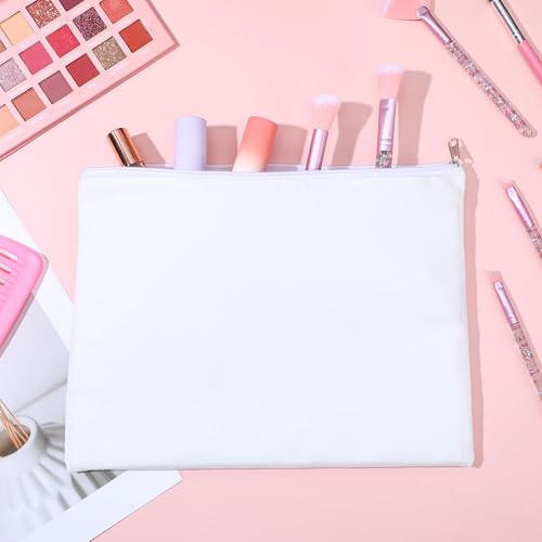 30 Pcs Canvas Zipper Pouch, 12x9 Inch Large Canvas Makeup Bags Bulk with Zipper, White Canvas Zipper Pouch Bags for Women, Blank Canvas Cosmetic Bag With Zipper for Travel, Toiletry, DIY Crafts