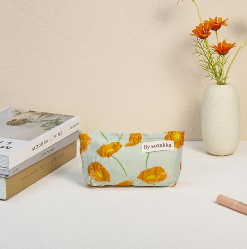 getgto 2 Pcs Makeup Bags, Large Cosmetic Bag Travel Toiletry Bag - color: Orange Flower