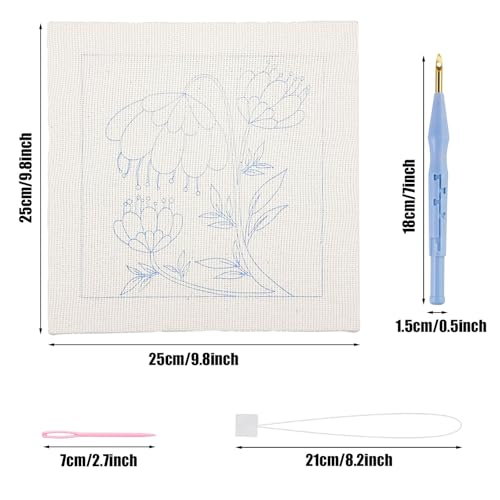 Allazone Punch Needle Kit Frame, Punch Needle Embroidery Kits, Square Punch Needle Fabric with Flower Pattern, Hoop, Yarns, Punch Needle (Beige and Pink) - color: Beige and Pink