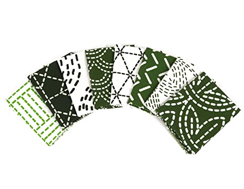 Soimoi 8 Pc Fat Quarter Bundle Japanese Sashiko Print 18"x 22" DIY Patchwork- 100% Cotton Pre-Cut Quilting Fabric White & Green