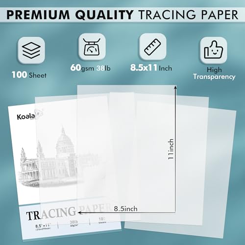 Koala Tracing Paper 8.5x11 in Translucent Trace Paper 38LB 60gsm