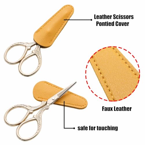 Gold Embroidery Scissors 3.6“ Small Sewing Scissors Leather Cover - color: Gold