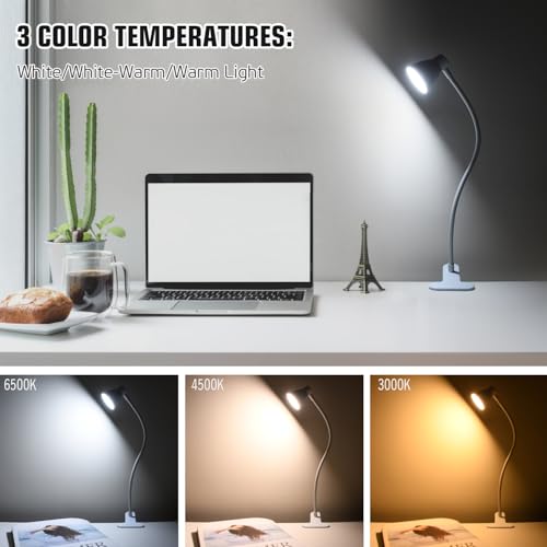 Clamp Desk Lamp, Clip on Reading Light, 3000K-6500K Adjustable Color Temperature, Multiple Illumination Modes, CRI>90, 6Watts (Adapter Included) - size: 1 Pack Small Clip Lamp