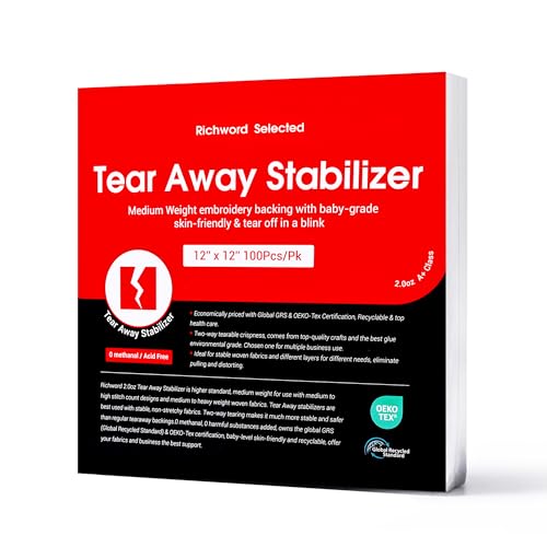 Poolin Tear Away Stabilizer 12" x 12" Precut 100 Sheets for 5x7 Hoops - size: 12"x12" 100sheets