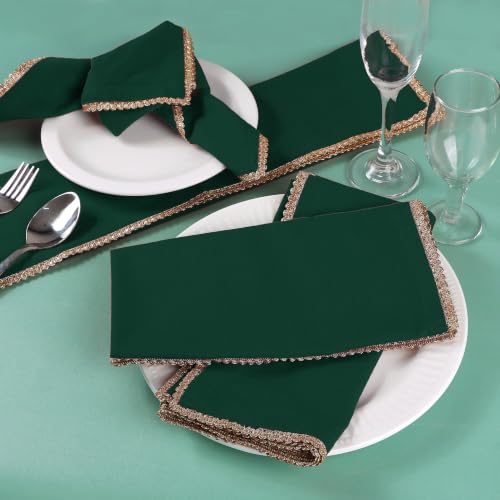 Lace Cloth Napkins, 100% Cotton, 12 Pack, 20x20 Inch, Eden Green/Golden - color: Eden Green/Golden Lace, size: 20" x 20" (Set of 12)