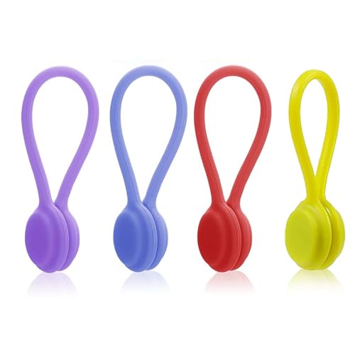 4 pcs Magnetic Needle Minders Silicone Magnetic Fabric Clips, Reusable Silicone Magnetic Cable Ties Twist Ties for Cross-Stitch Needle (Purple + Blue + Red + Yellow)