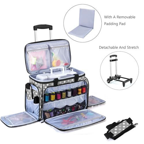 LUXJA Sewing Machine Case with Detachable Dolly, Gray Dots - color: Gray Dots, style: Sewing Machine Trolley
