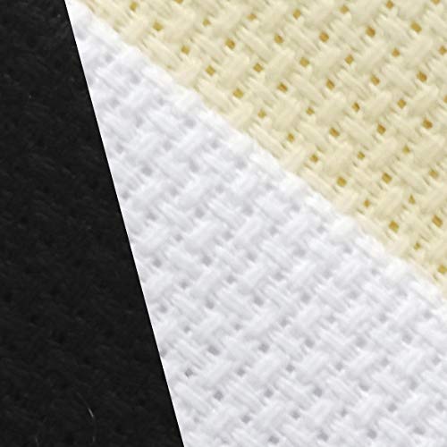 12" x 18" by 3 Pack 14CT Counted Cotton Aida Cloth Cross Stitch Fabric (White+Cream+Black) - color: White+cream+black