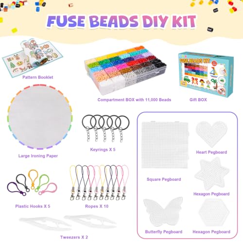 Meland Fuse Beads Kit, 5MM 11,000 Beads in 36 Colors, Crafts for Ages 5-12 - size: 11000 pcs without Iron