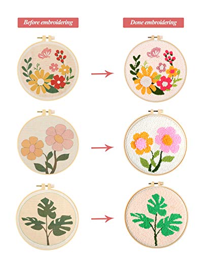Pllieay 3 Set Punch Needle Embroidery Starter Kits Include Instruction - size: 3 Style
