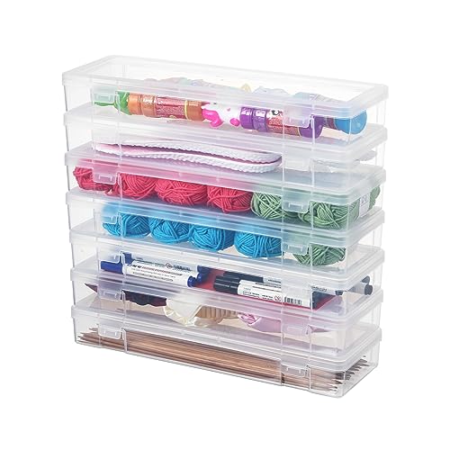 novelinks Plastic Pencil Boxes and Small Plastic Containers with Lids - color: 6 Pack Large -Clear