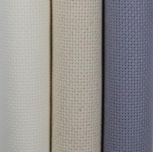 KCS 3 pc of 15" x 18"(38cmx45cm) 14 Count Cross Stitch Cotton Aida Cloth Needlework Rolled Fabric Box,14CT,Antique White+Oatmeal+Light Steel Grey - color: Antique White+oatmeal+light Steel Grey, size: 14CT