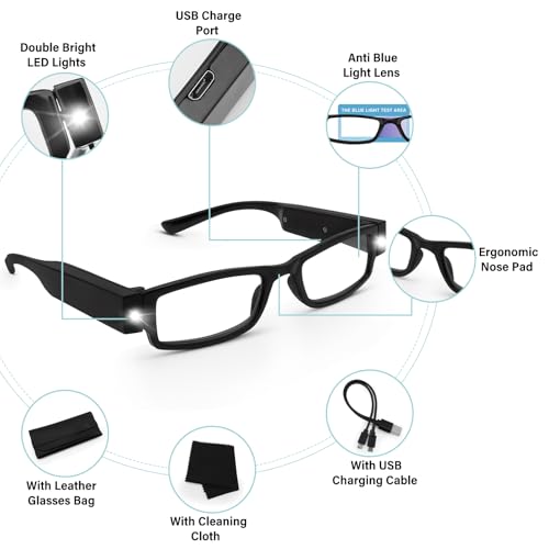 Magnifying Glasses with Light Rechargeable Reading Glasses Bright LED Readers for Men Women Close Work Reading
