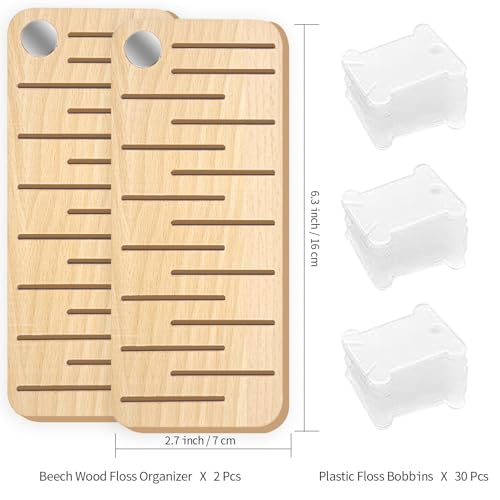 HAND U JOURNEY Beech Wood Floss Organizer, 2 Holders with 30 Bobbins - size: 2Pcs