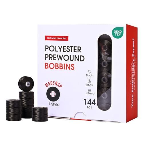Poolin Black Magsnap Prewound Bobbins,Style L (SA155) - color: Black 70D 144PCS