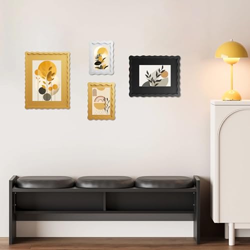 5x7 Picture Frame with Mat for 4x6, Wavy Edge Wooden Real Glass Photo Frame for Tabletop and Wall Hanging, Black, 1 Pack - color: Black, size: 5x7 in