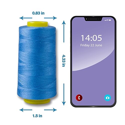 Azure Blue Serger Thread, All-Purpose Thread for Sewing, Thread, Polyester, 4 Cones of 3000 Yards Each Spool for Sewing Machine - color: 4 azure blue