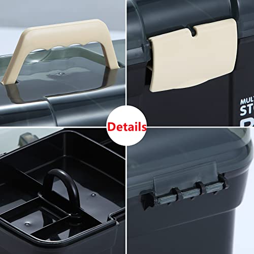 Kinsorcai 11'' Plastic Box Organizer with Removable Tray, Sewing Organizer, Craft & Art Supply Multipurpose Storage Box for Cosmetic (Black) - color: Black