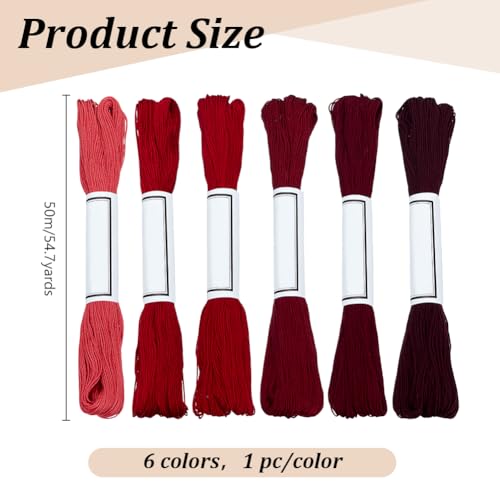 FREEBLOSS 300 Yards Sashiko Thread 6 Skeins 100% Cotton Cord Wine Red Japanese Embroidery Sashiko Threads for Hand Sewing Thick Sashiko Thread for Japanese Embroidery Supplies Embroidery Floss - color: Red