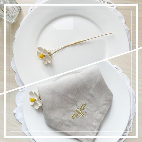 DerF HOME Embroidered Linen Napkins Set of 4, Natural 18x18 Inch - color: Nature-napkins(set of 4)