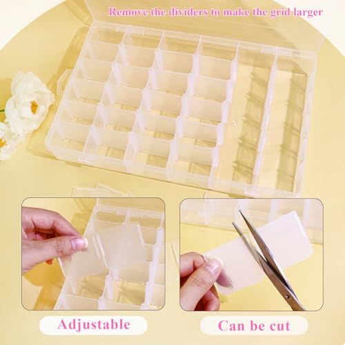 1 Pack 36 Grids Plastic Organizer Container with Adjustable Dividers, Large Clear Snack Box Removable for Sewing Supplies, Floss, Bead, Jewerly, Nails Storage - size: Large Box (36 Grids)