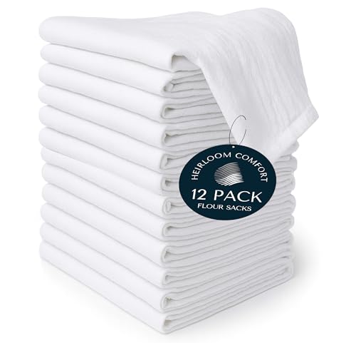 Flour Sack Towels 12 Pack, 18x28 Inch, 100% Cotton, Prewashed Soft, Lint-Free Lightweight Dish Towel for Baking, Wrapping Bread, Drying, Embroidery Projects - White - color: White, size: 18" x 28" - 12 Pack