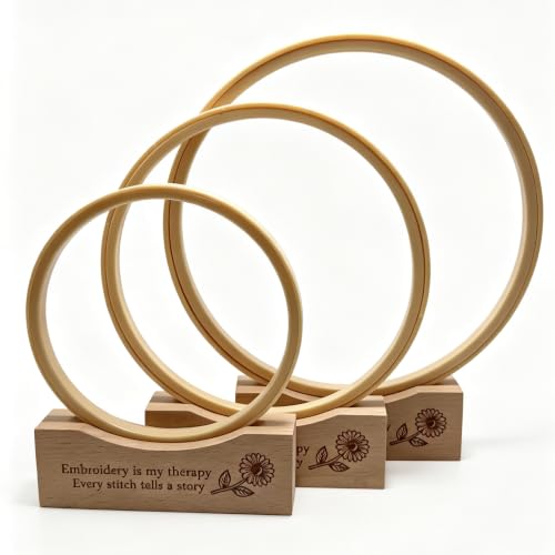 PXIRQ 2-Pack Embroidery Hoop Display Stand – 2‑Tier Grooved Frame Holder Wooden Base for Showcasing Finished Embroidery Art, Cross-Stitch Projects & Needlework, Home Decor & Craft Fairs Accessories