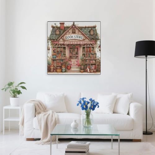 MYBISYMQQ Book Store Cross Stitch Kits for Adults,11CT Stamped Cross Stitch Kits for Beginner,DIY Needlepoint Embroidery Patterns Kits Embroidery Patterns for Home Wall Decor 13.7x13.7 inches - color: D054A