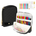 BAGCRAZY Stand-Up Crochet Hook Case Organizer, Travel Craft Holder with Phone Pocket, Quilted Bag with 9 Hooks, Needles & Scissors, Gift for Crochet Lovers – Black - color: Black