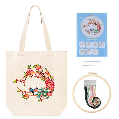 Huacan Embroidery Canvas Bag Kits for Adults Beginner Stamped Flowers Pattern DIY Cross Stitch Printed Flower Stitching Sewing Kit - color: Flower 2