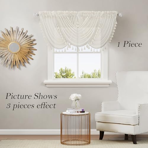 Natural Solid Waterfall Valance with Tassel Accessories, 56"x38", 1 Piece - color: Natural, size: 56"W x 38"L (Pack of 1)