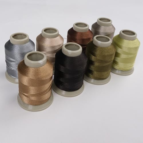 Mixed Color Embroidery Thread 8-Pack | 9256 | 8024 | 9067 | 9858 | 8143 | 111 | 8162 | 9933 | 15 Gr Polyester Embroidery Machine Thread (8, Brown) - color: Brown