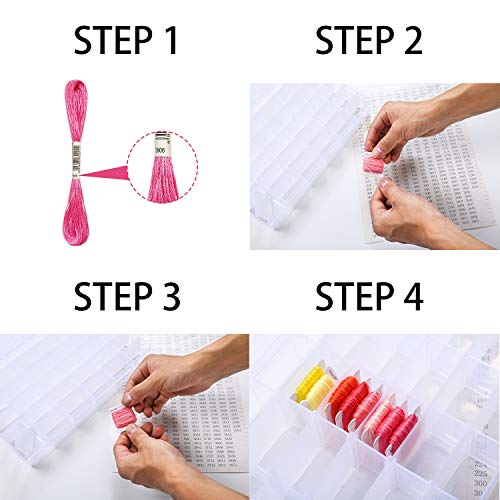 Embroidery Floss Organizer Box - 36 Compartments with 120 Hard Floss Bobbins and 2 Pieces 459 Color Number Stickers