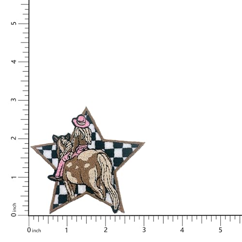 Cowgirl Checkered Star Patch, 3" x 3", 2-Pack, Embroidered Iron-On for Hats, Bags, Jackets - color: Cowgirl Checkered Star