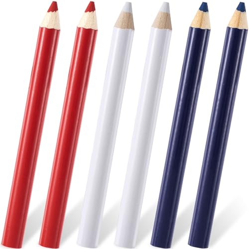 6PCS 8.7 cm Fabric Sewing Pencils, Washable Fabric Makers, No Dust Sewing Tailors Chalk, Marking Pencil for Quilting, DIY Crafts, Sewing - White, Blue, Red