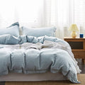 Simple&Opulence 100% Linen Duvet Cover Set with Embroidery Border Washed - 2 Pieces (1 Duvet Cover & 1 Pillow Sham) with Button Closure Soft Breathable Farmhouse - Dusty Blue, Twin Size - color: Dusty Blue, size: Twin