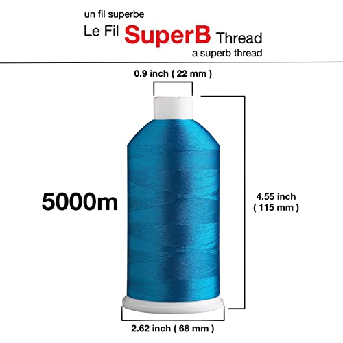 Superpunch SuperB Embroidery Thread 40wt, 5000 m Cone, Azur Blue 2093 - color: Azur Blue 2093, size: Pack of 1