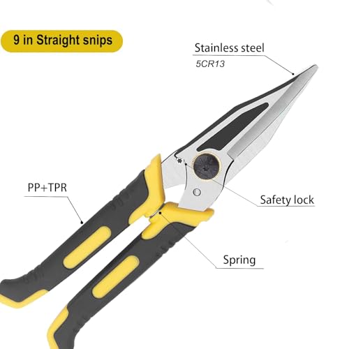 TOOLMAK 9 Inch Aviation Tin Snips, Metal Cutter - size: Tin Snips-C