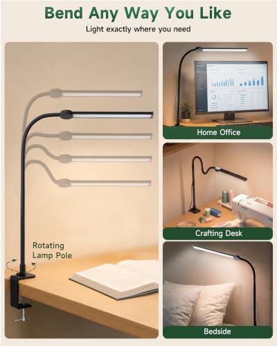 CUHIOY Desk Lamp with Clamp, 27" Flexible Goose-Neck Light for Craft Sewing