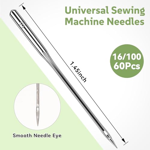60 PCS Universal Leather&Jeans Sewing Machine Needles, Size 100/16 Needles for Heavy Fabric, Suitable for Singer, Brother, Janome Home Sewing Machine - size: 100/16