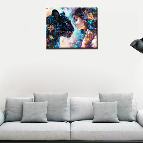 Paint by Numbers DIY Beauty and the Beast Black Panther Oil Painting Kit on Canvas with Paint Brushes and Acrylic Pigment Adults Beginner Kids Painting kit Arts Craft for Home Wall Decor(Manual Frame) - color: Art-01, size: 16''Wx20''H(DIY Frame)