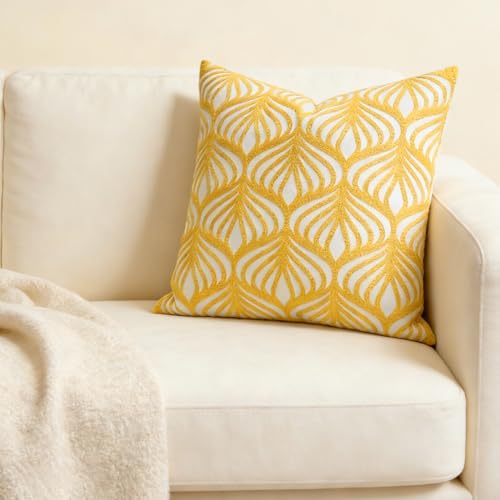 Slow Cow Embroidered Throw Pillow Cover 18 x 18 Inch Yellow - color: Yellow Leaves, size: 18" x 18" (Pack of 1)