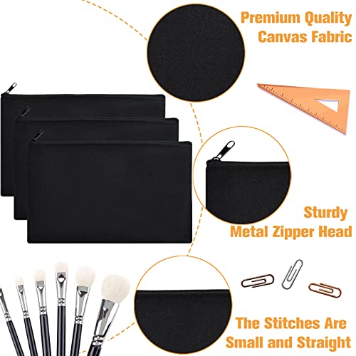 ZeeDix Small Canvas Zipper Pouch for Makeup Pencil Travel Storage 8.3x5 In - color: Black, style: 12 Pcs
