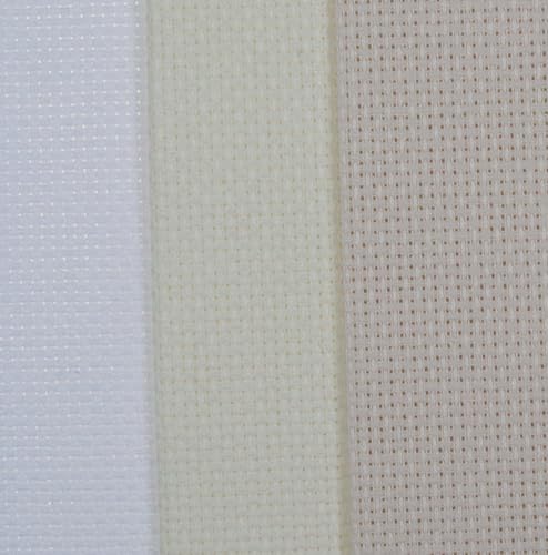KCS 3 pc of 12" x 18" 14CT Counted Cotton Aida Cloth Cross Stitch Fabric (White+Antique White+Ecru) - color: White+antique White+ecru