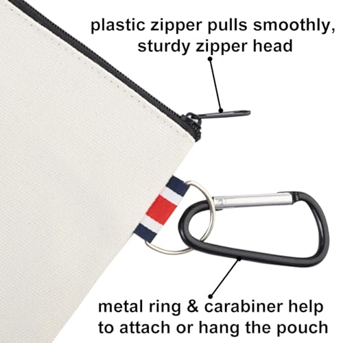 Muka 12 Pack Coin Purse with Carabiner Cotton Canvas Pouch 4-1/4 x 4-1/4 Inches-Natural/Black - color: Natural / Black