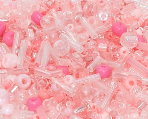 Mixed Craft Beads 1000Pcs/20g Glass Seed Beads Tube Beads Bugle Beads 1.5-4.5mm Small Loose Spacer Beads for DIY Bracelets Necklace Earring Jewelry Making (Pink) - color: Pink