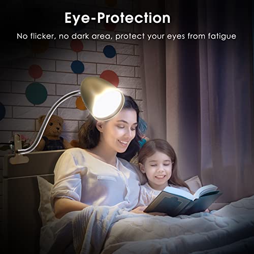 E ENERGETIC LIGHTING Clip on Light for Bed, Non-Dimmable Clip on Reading Light for Bed, 4000K Cool White, 3.5W 240 LM Desk lamp with clamp, Eye Protection, ETL Listed, Gold - color: Clip Lamp-Gold