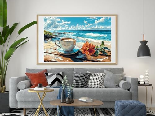 Moohue 14ct Counted Stamped Cross Stitch Kits for Adults Beach Coffee Flowers Printed Cross Stitch Patterns Art Crafts Cross Stitch Supplies (Beach Coffee) - color: Beach Coffee